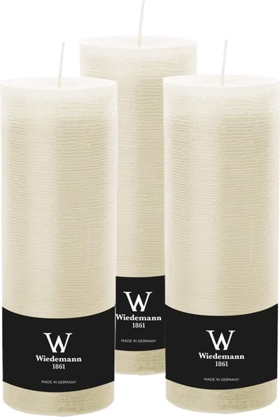 Wiedemann Cilinderkaars/stompkaars - 3x - hoog model - rustieke kaars - ivoorwit - 7 x 22 cm - 98 branduren