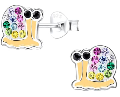 Joy|S - Zilveren slak oorbellen - 7 x 8 mm - multicolor kristal - kinderoorbellen