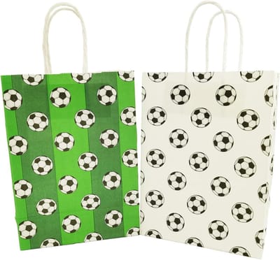 30 Stuks Voetbal Cadeauzakken - Papieren Party Tassen met Voetbalpatroon voor Feestjes en Evenementen, 21x15x8cm