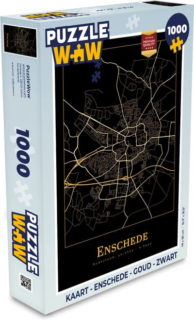 Puzzel Kaart - Enschede - Goud - Zwart - Legpuzzel - Puzzel 1000 stukjes volwassenen