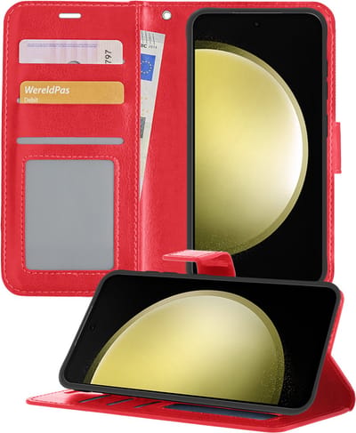 Hoesje - Met Pasjeshouder - Geschikt voor Samsung Galaxy S23 FE - Luxe Bookcase Portemonee - Flip Case - Kunstleer Book Case - Flipcase - Book Cover - Walletcase - Portemonneehoes - Telefoonhoesjes - Rood