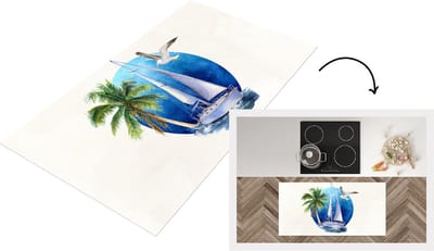 Keukenloper - Loper keuken - Zeilboot - Vogel - Palmboom - Zee - 120x60 cm - Keukenloper vinyl