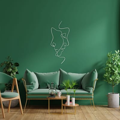 Wanddecoratie |Twee Gezichten / Two Faces | Metal - Wall Art | Muurdecoratie | Woonkamer |Wit| 44x100cm
