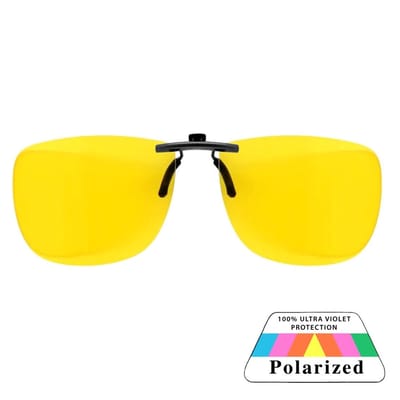 Fako Sunglasses - Clip On Voorzet Zonnebril Gun Metal In Box - Overzet Clip-on - Polariserend - Polarized - Medium - 130x43mm - Geel