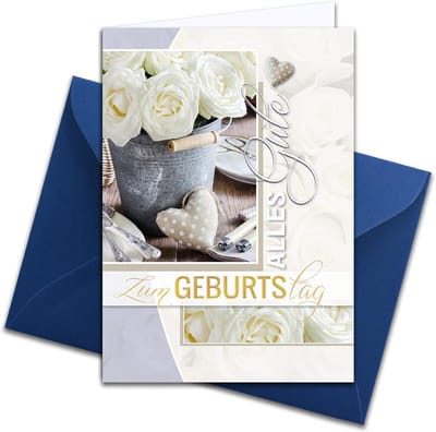 XXL Verjaardagskaart DIN A4 - Grote Wenskaart met Grote Envelop - Witte Rozen Design