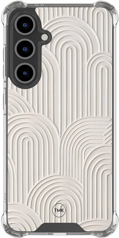 Shockproof hoesje geschikt voor Samsung Galaxy S25 FE - Sand curves - Schokbestendig - Verhoogde randen - TPU case - Extra Sterke Back Cover - Geometrisch patroon - Transparant, Beige