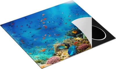 Chefcare Inductie Beschermer Onderwater Vissen met Koraal in de Zee - 60x50 cm - Afdekplaat Inductie - Kookplaat Beschermer - Inductie Mat