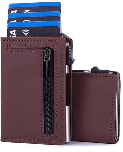 Magnetische Herenportemonnee – Luxe Leren Minimalistische Portemonnee met RFID Blokkering, Pop-up Kaarthouder, Veilig en Stijlvol, Perfect voor Dagelijks Gebruik en Cadeau- KOFFIE