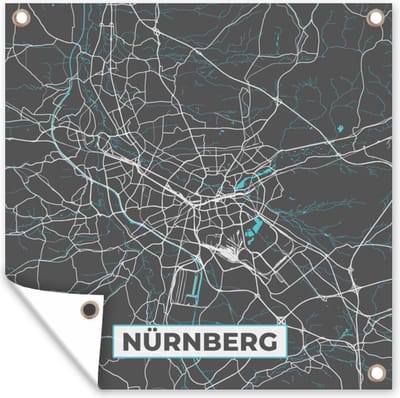 Tuin poster Kaart – Plattegrond – Stadskaart – Nürnberg – Duitsland – Blauw - 200x200 cm - Tuindoek