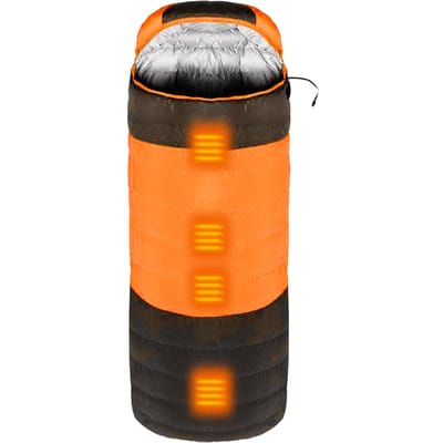 Sac de couchage chauffant avec sac de rangement, sac de couchage chaud d'hiver en plein air pour Camping randonnée voyage orange