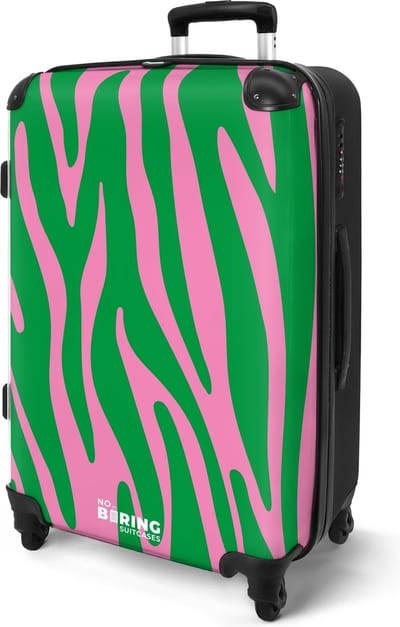 NoBoringSuitcases.com® - Koffer groot - Rolkoffer lichtgewicht - Valies groen met roze zebra print - Reiskoffer op 4 wielen - Reistrolley ruimbagage - Reizen - Grote trolley XL - 20 kg bagage
