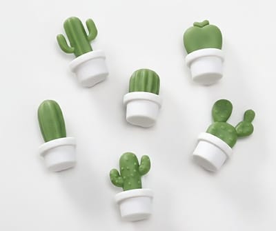 Wit met groene cactus koelkast magneten set van 6 stuks – decoratieve whiteboard magneten met mini cactus in pot design voor koelkast, keuken en kantoor