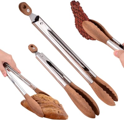 Kooktang – Broodtang – Keukentang – BBQ-tang – Tang van hout en roestvrij staal – 2-delige set – Met ophanggaten – Houten saladetang – Ideaal voor BBQ, serveren en koken