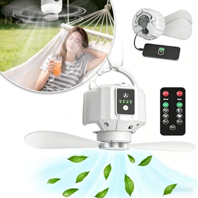 Camping Plafondventilator Met Licht En Afstandsbediening - Tent Ventilator Op 5200mAh Accu - Oplaadbare Ventilator - Hangbare Campingventilator - Essentieel Voor Op De Camping