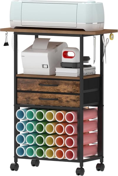 Mobiele Opbergkar met Rollen Houders voor Vinyl en Stof - Ideaal voor Hobby & Hobbyruimte