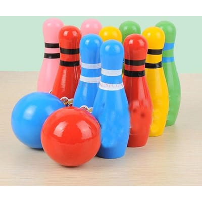 Massief Houten Bowling Speelgoed voor Kinderen Cartoon Dier Bowling Baby Sportset Binnen En Buiten blue
