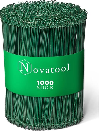 1.000 stuks binddraad met ogen 1,4 x 200 mm binddraad groen gecoat, roestvrij en duurzaam gedraaid draad, binddraad, ringdraad, draadlus, bloemendraad, wijnrankdraad, bloemisterij, Rödler