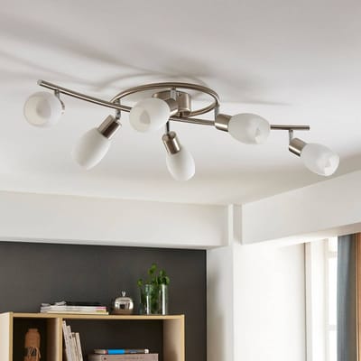 Lindby spot Arda, 75 cm, 6-lamps, nikkel, glas, E14