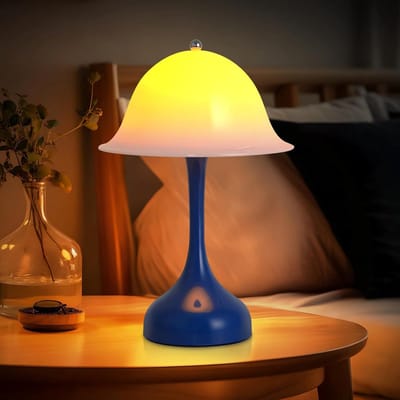 Glitzerlife - LED Tafellamp - Nachttafellamp - Touch bediening - Dimmbaar - Draadloos oplaadbaar - ABS kunststof - Modern design - Ø16cm - Blauw - Werkruimte slaapkamer woonkamer