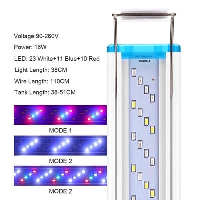 -Lumière d'Aquarium Fine Lumière LED 8   pour Poissons de 7 à 12 Pouces   Lumière Trois Modes de Couleur   Poissons   Lumière avec Support Extensible