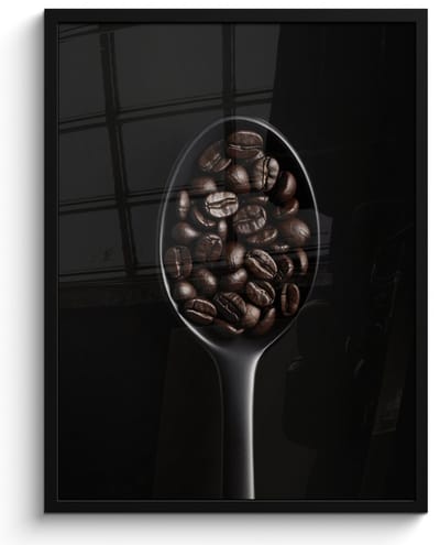 Poster in lijst - Fotolijst 50x70 cm - Posters - Koffiebonen - Lepel - Zwart - Posterlijst zwart - Decoratie - Wanddecoratie woonkamer - Muurdecoratie slaapkamer