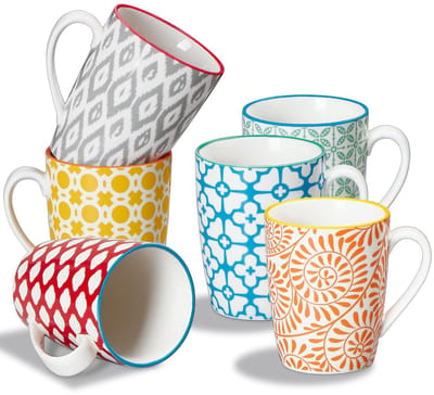 Coloful koffiemok, set van 6 stuks, magnetronbestendig, keramische bekers met handvat, vaatwasmachinebestendig, ovenbestendig, duurzaam, unieke cadeau-opties - verschillende kleuren