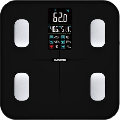 Auronic Personenweegschaal Digitaal met Lichaamsanalyse - Vetpercentage, BMI en Meer - Slimme Weegschaal - Smart Scale met App - Zwart