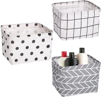 3 Opvouwbare Opbergmanden - Waterdichte Stoffen Opbergdozen - Set van 3 - Handgrepen - 20 x 16 x 14 cm - Kleine Manden voor Opbergen - Planken - Laden - Cosmetica - Badkamer