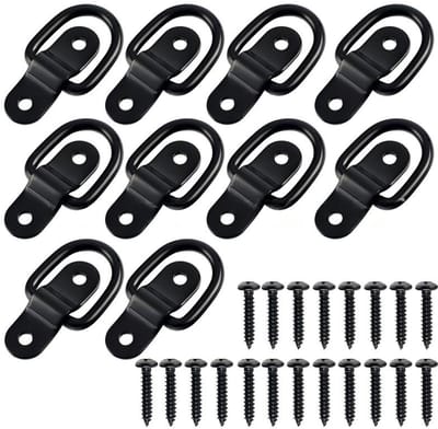 10-stuks D-ringen - D-ring bevestigingsankers - Auto accessoire - Vrachtwagen bevestiging - Kampeer accessoire - Met 20 montageschroeven, - Gecoat staal - 5,92×2,8×3,5 cm - Geschikt voor aanhangwagen, camper en bestelwagen - Zwart