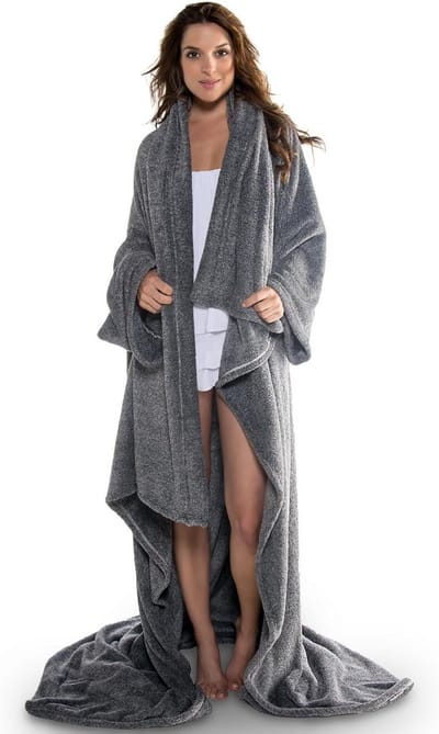Zachte Deken met Mouwen en Voetenzak - Knuffeldeken van Microvezel en Fleece, 150 x 180 cm, Zwart-Wit, Oeko-Tex