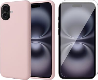 Hoesje geschikt voor iPhone 16 - Screenprotector Glas - Matte Case Roze met Fluweelzachte Binnenzijde