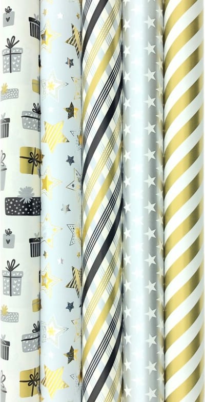 TOUCH OF GOLD 3 cadeaupapier - Kerstpapier inpakpapier voor Kerst - 3 meter x 70 cm - 5 rollen