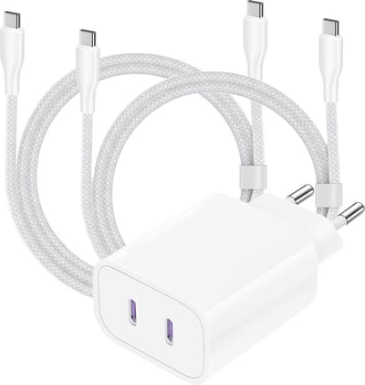 45w power adapter usb C + usb C kabel 3 meter - snellader - super fast charger - oplader - lang - wit