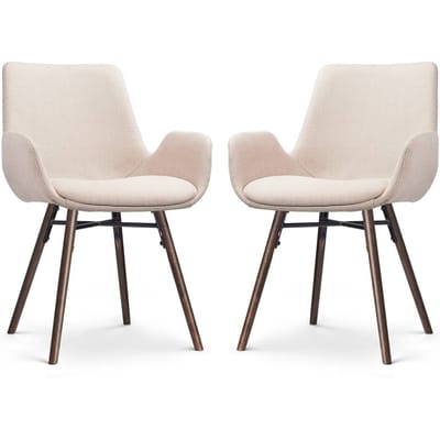 Nolon Nena-Eef Eetkamerstoelen Set van 2 Beige - Armleuningen - Stof - Houten Poten - Walnoot - Lage Armleuning - Design - Scandinavisch