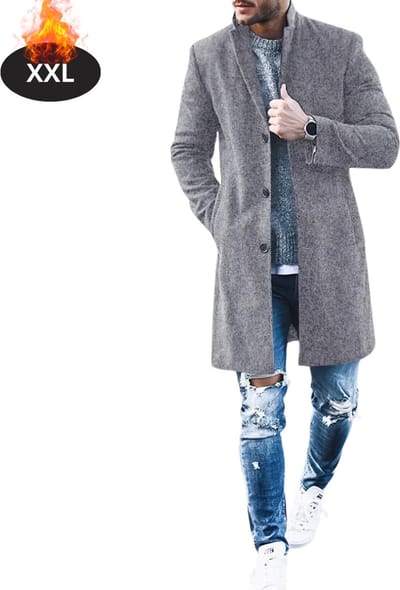 Livano Mantel Heren - Tussenmantel - Jas - Mantelpakje - Trenchcoat - Overjas - Overcoat - Winter - Grijs - XXL