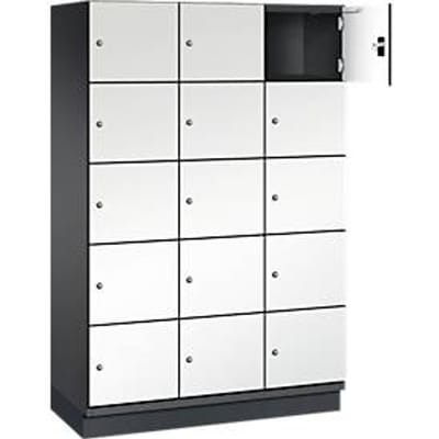 C+P Cambio lockerkast, 3 vakken, 15 vakken, met plint, B 1200 x D 525 x H 1980 mm, zwart-grijs/wit