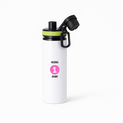 Hacebo® - Hoera 1 jaar waterfles met draaidop groen - Verjaardag - Jarigen - Verjaardagscadeau - baby - Happy birthday - water fles - 850ML