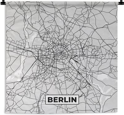 Wandkleed - Wanddoek - Berlin - Kaart - Duitsland - Plattegrond - Stadskaart - 180x180 cm - Wandtapijt