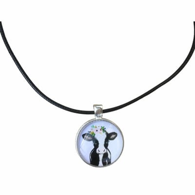 Ketting-Koe-Zwart koord ketting-45 cm-Cabochon- Charme Bijoux