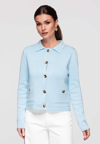 OMBRE Trui - Aansluitend - Lange Mouw - Knopen Blauw S