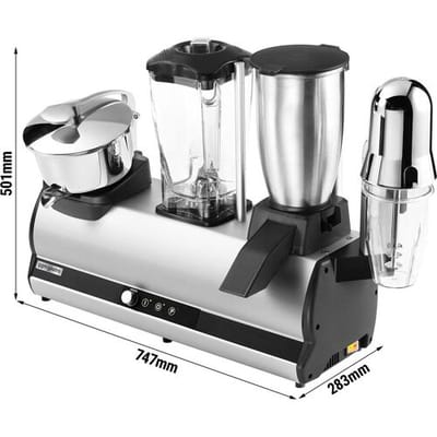 GGM Gastro Kombi-Bargerät - Mixer, Eiscrusher, Milchshaker & Zitruspresse - 2x 150 + 100 + 750 Watt Zilver / Zwart