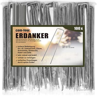 COM-FOUR® 100x grondankers van gecoat staal - robuuste grondpennen voor het bevestigen van onkruidvlies en folies - grondankers voor tuin en camping - hoekig (100 stuks - 200x25x3.8mm)