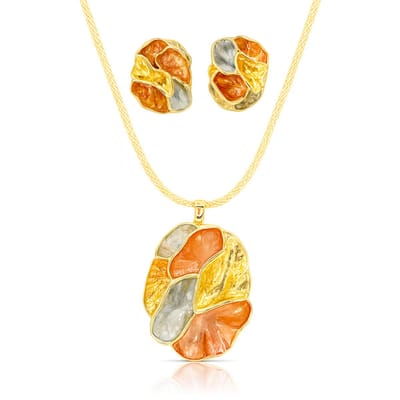 Rood-Blauw-Gouden Bloemen Sieradenset – Romantische Bloesem Ketting en Oorbellen van Milieuvriendelijke Legering