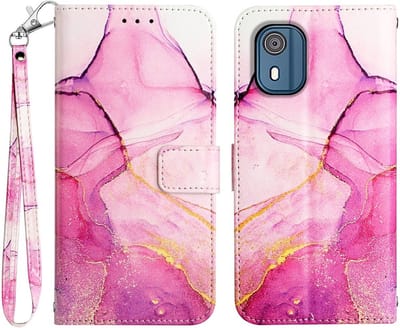 Coverup Hoesje - Geschikt voor Nokia C02 Hoesje - Coverup Marble Book Case - Marmer / Roze