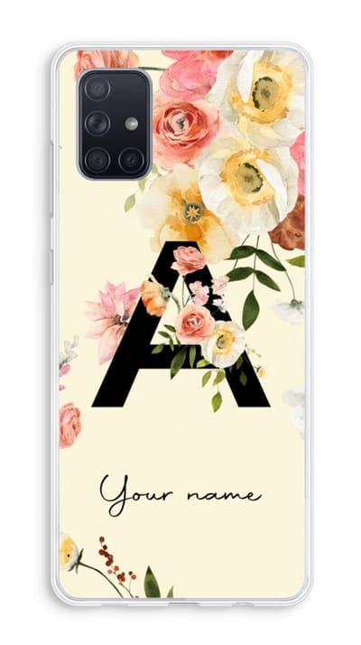 Gepersonaliseerd - Case Company® - Hoesje geschikt voor Samsung Galaxy A71 hoesje - Flirty Flowers Monogram - Soft Cover Telefoonhoesje - Bescherming aan alle Kanten en Schermrand