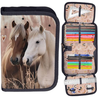 Etui Met Spullen Voor Meisjes, Enkel Compartiment, Paarden Met Paard