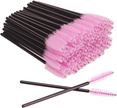 Wegwerp Wimperborstels - Mascara Applicator Wenkbrauwborstel - Make-up Aanbrengen - Flexibele Borstelkop - 50 Stuks - Zwart Roze