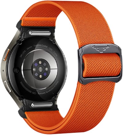 Stravo Nylon Verstelbare Bandje met Naadloze Aansluiting – Geschikt voor Samsung Galaxy Watch 7 (40mm/44mm) / FE / 6 / 6 Pro / 5 / 5 Pro / 4 / 4 Classic – Sterk & Stoer Elastisch Gevlochten Horlogeband – Met Snelsluiting – Oranje
