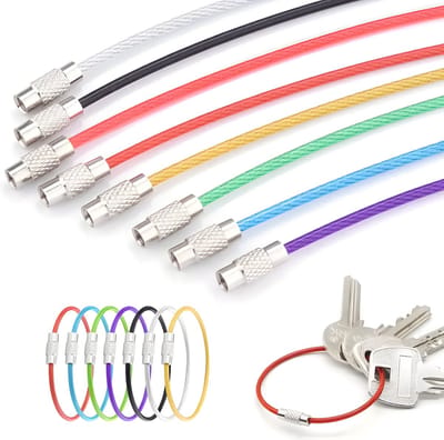 PolkaHome Roestvrijstalen Kabeldraad Sleutelhangers – 10 Sets | Verbindbare & Oneindig Vergrootbare Sleutelhanger Ringen (15cm) voor Bagagelabels, Outdoor & Kamperen