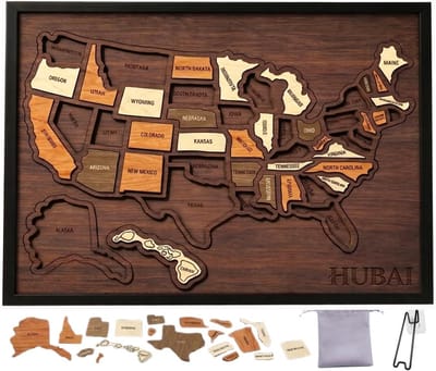 Houten USA Reiskaart Puzzel - Reis Puzzel Landkaart Decoratie - Reizen Volgen - Lasergesneden Hout - 30 x 25 cm